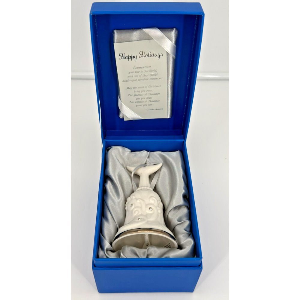 SEAWORLD ORLANDO 5" WHITE PORCELAIN WHALE TAIL BELL CHRISTMAS ORNAMENT